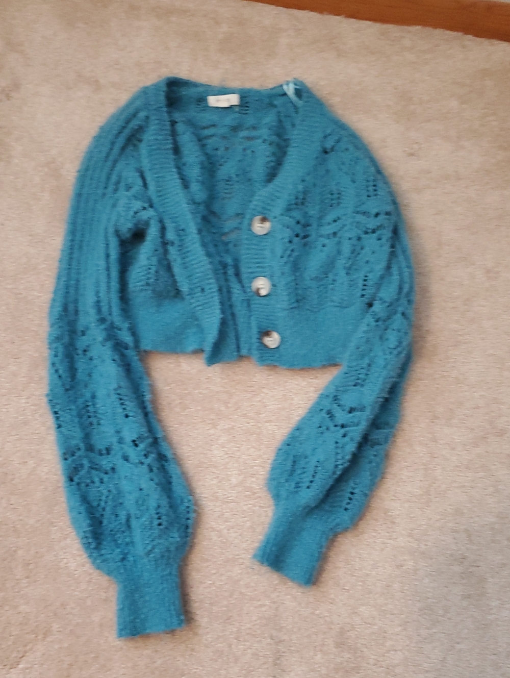 debut Teal Openwork Cropped Cardigan Womens Size S